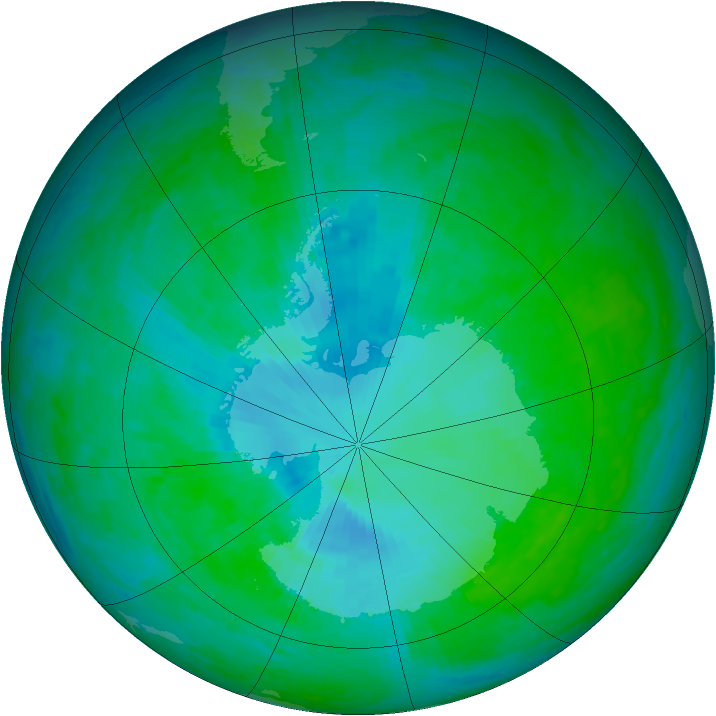 Antarctic ozone map for 01 January 2002